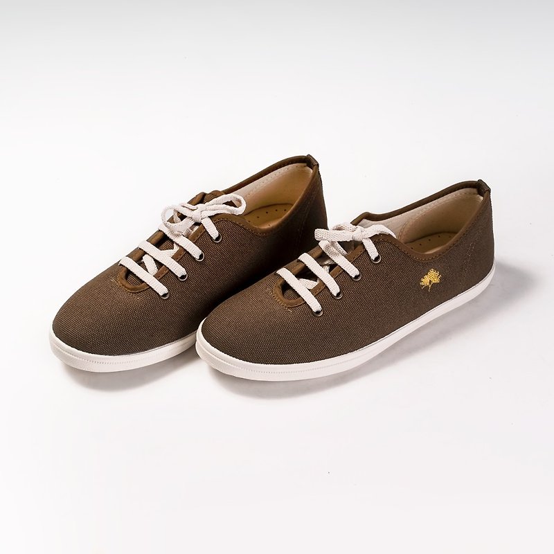 Lace-up casual shoes Flat Sneakers with Japanese fabrics Leather insole - Women's Casual Shoes - Cotton & Hemp Brown