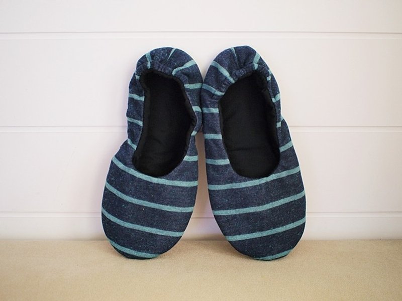 hairmo. Blending blue striped warm indoor slippers - blue bar (men and women can wear) on the 10th delivery - รองเท้าแตะในบ้าน - กระดาษ สีน้ำเงิน