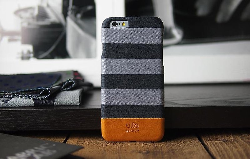 alto iPhone 6 / 6S 4.7 "Leather Phone Case Back Cover Denim Gray Stripe - Phone Cases - Genuine Leather Gray