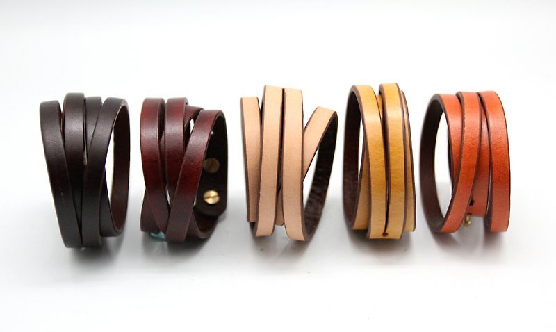 「雙繞皮革手環（1.8cm+1.8cm）組合」 - 手鍊/手環 - 真皮 