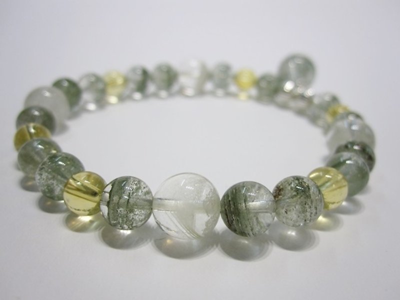 Green Temptation - all natural green ghost + yellow crystal + white ghost 925 sterling silver bracelet natural crystal Hong Kong design handmade - Bracelets - Gemstone Green
