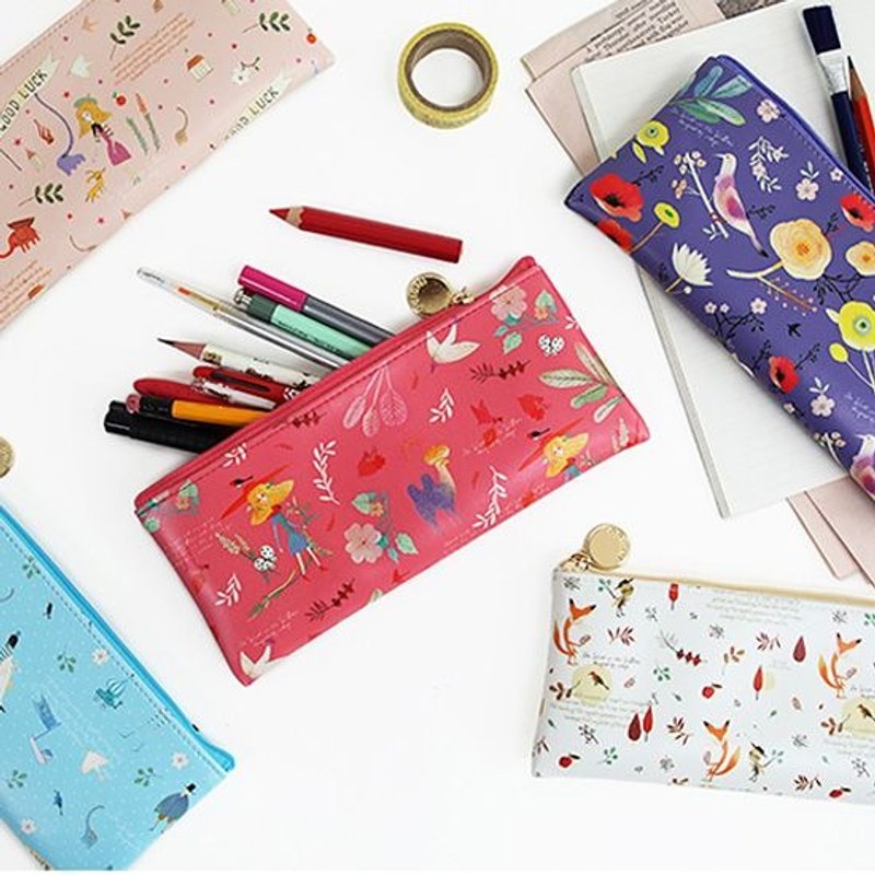 Dessin x indigo- Wind in the Willows luck leather pencil case - Pink Lady, IDG04613 - กล่องดินสอ/ถุงดินสอ - หนังแท้ สึชมพู