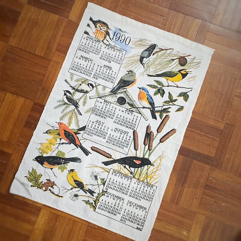 1990 American cloth calendar bird - Other - Other Materials Multicolor