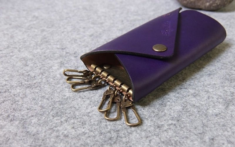 YOURS key ring series single button sharp cut key case K3 bright purple leather - ที่ห้อยกุญแจ - หนังแท้ หลากหลายสี