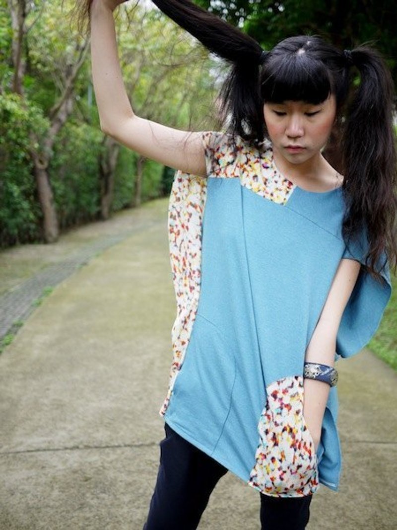 | The last thing | Ga ocean waves ocean color shirt - เสื้อยืดผู้หญิง - วัสดุอื่นๆ สีน้ำเงิน