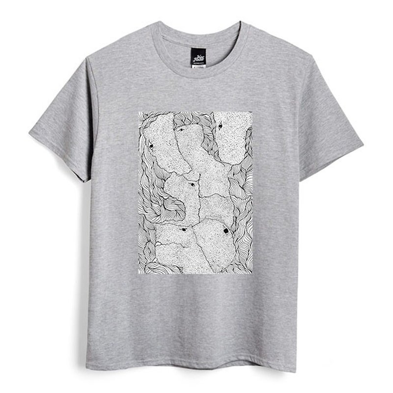 Disintegration origin - dark gray Linen- neutral T-shirt - เสื้อยืดผู้ชาย - ผ้าฝ้าย/ผ้าลินิน สีเทา