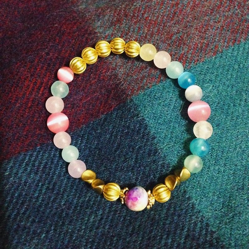 Color◆ Natural stone / Gemstone / Brass / Bracelet Jewelry design - Bracelets - Gemstone Pink