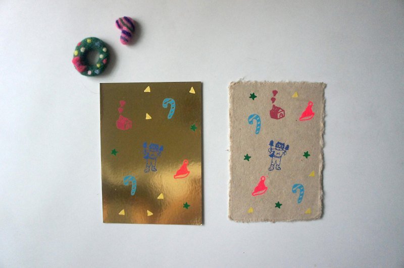 ❢ 叮叮咚咚 聖誕手工絹印卡片 ❢（金色亮亮紙、泰國手工紙） - 心意卡/卡片 - 紙 紅色