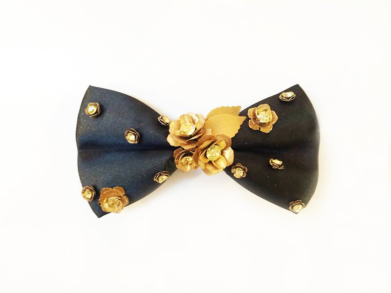 Three-dimensional metal flower crystal bow tie Bowtie - Ties & Tie Clips - Other Materials Black