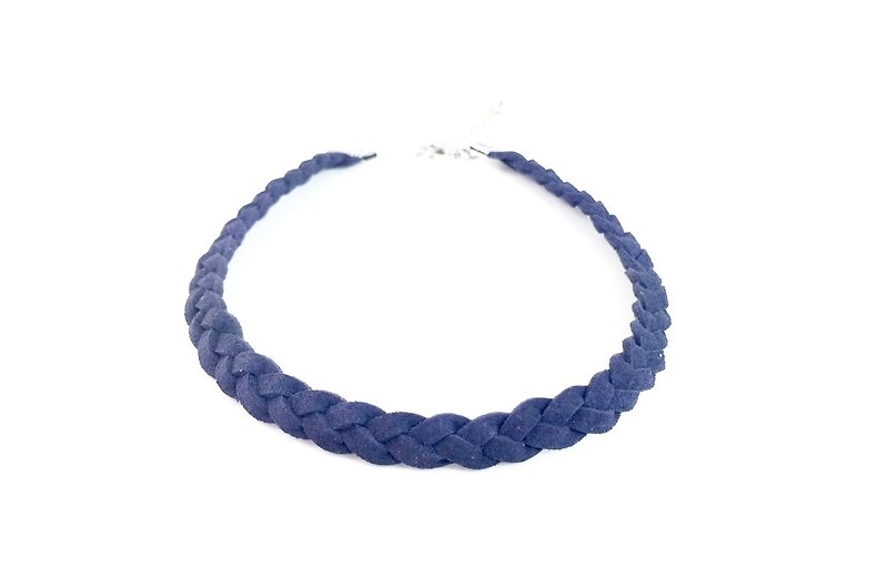 Dark blue-twist suede braided rope necklace - สร้อยคอ - หนังแท้ สีน้ำเงิน