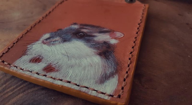 Exclusive custom-made pet mouse treasure portrait original leather color identification card (customized lover, birthday gift) - ที่ใส่บัตรคล้องคอ - หนังแท้ สีทอง