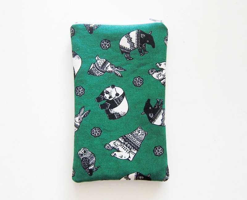 Extended pencil case / zipper bag / coin purse / mobile phone case forest green animals (other coin purse fabric patterns can also be selected) - Coin Purses - Other Materials Green
