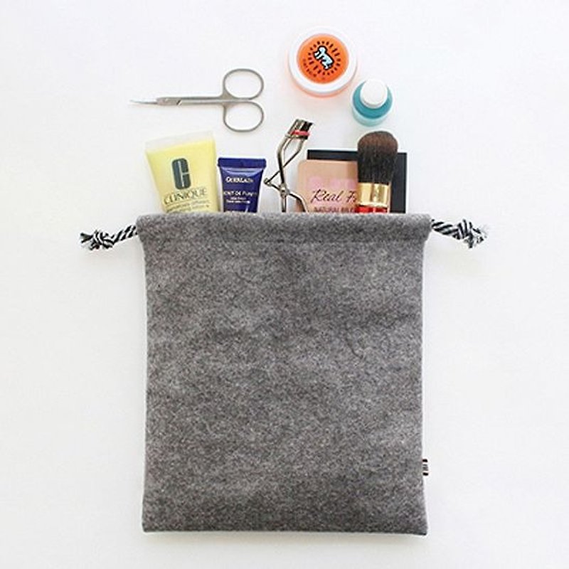 Dessin x indigo- felt generous Drawstring Pouch V.3- iron gray, IDG03760 - Toiletry Bags & Pouches - Other Materials Gray