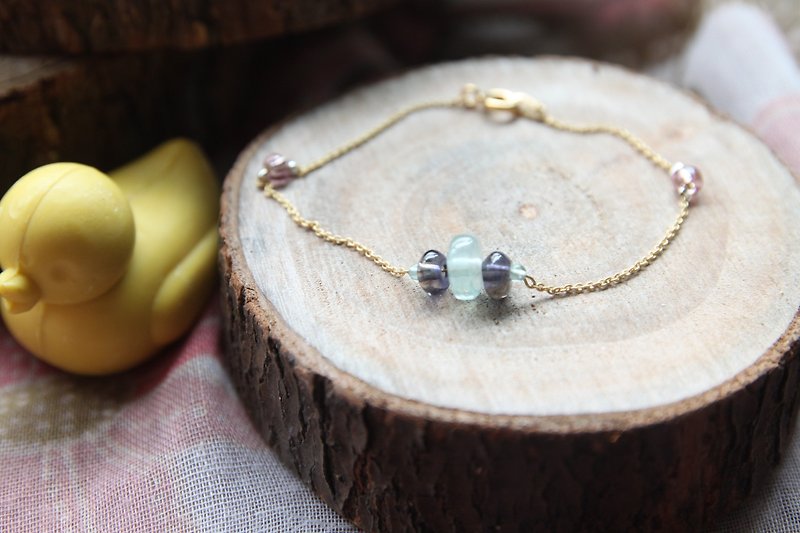 Natural aquamarine with gold-plated bracelet cordierite - Bracelets - Gemstone Blue