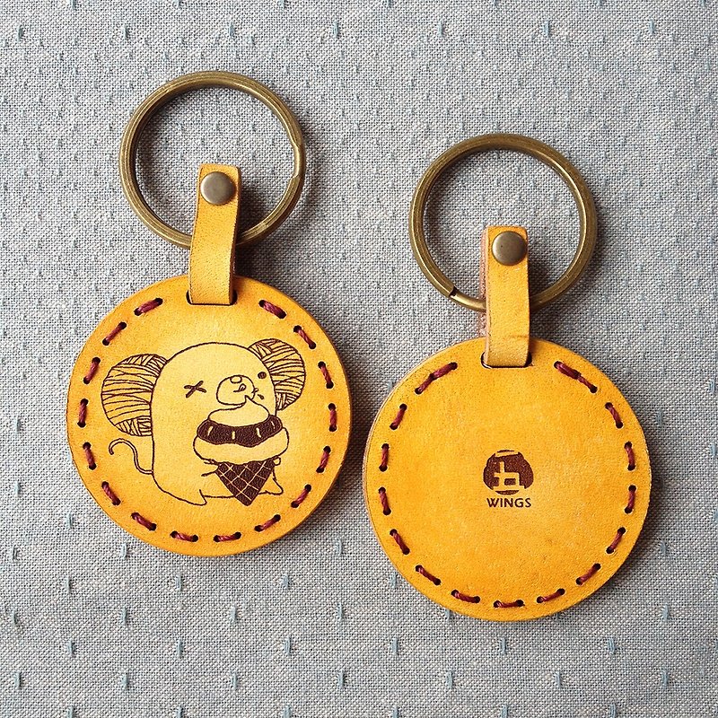 Five wings hand-stitched/leather key ring. One-eyed mouse cools off - ที่ห้อยกุญแจ - หนังแท้ 