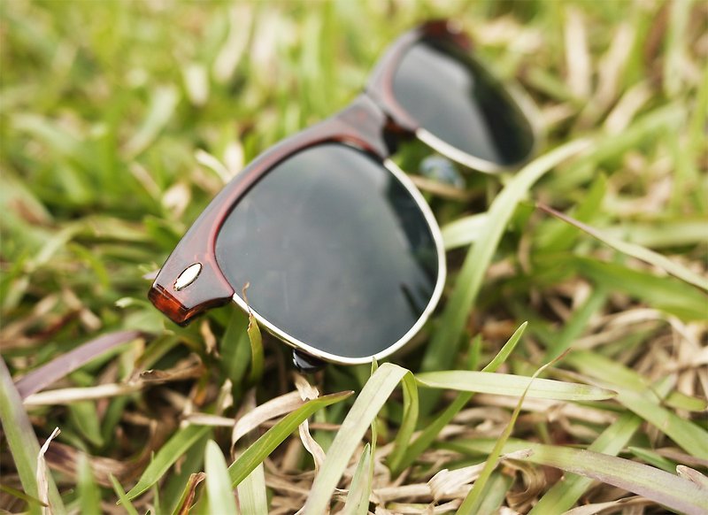 Sunglasses│Brown Half-Rim Frame│Black Lens│ UV400 protection│2is SeanS7 - แว่นกันแดด - โลหะ สีนำ้ตาล