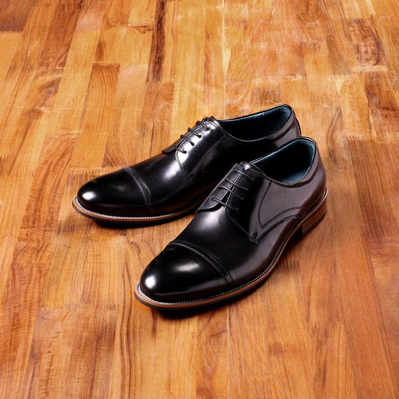 Vanger elegant and beautiful ‧ simple texture Cap-Toe Derby shoes Va192 black - Men's Oxford Shoes - Genuine Leather 