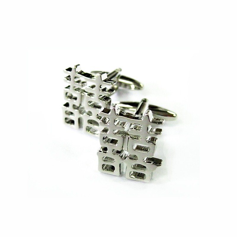 Double Happiness Cufflinks - Silver Double Happiness Cufflink - Cuff Links - Other Metals Silver