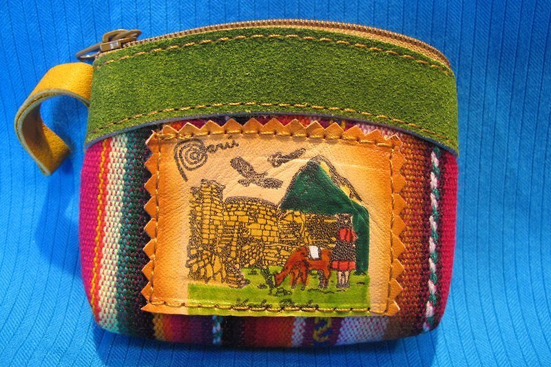 ペルーカラフルな織ステッチ革財布 - 小銭入れ - その他の素材 多色