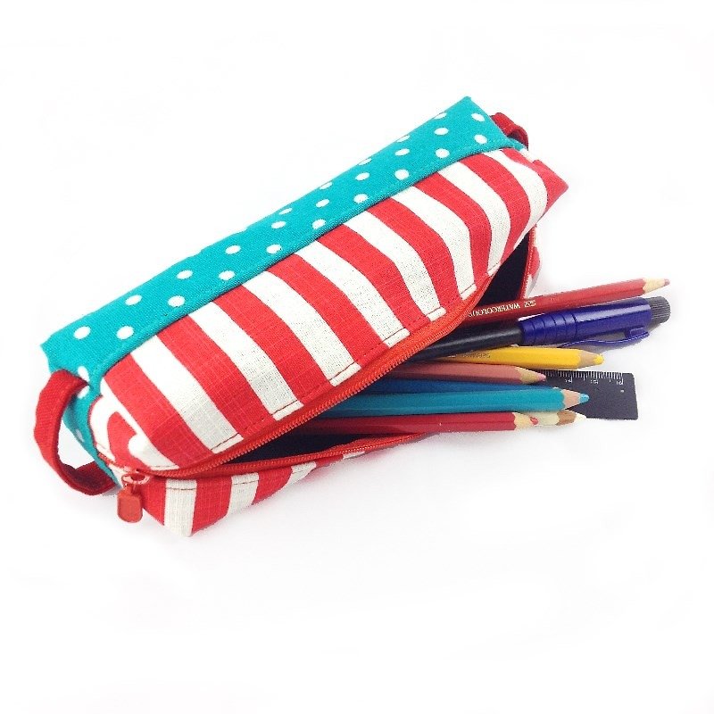 WaWu Pen Case(Red and white stripes) - Pencil Cases - Cotton & Hemp Green