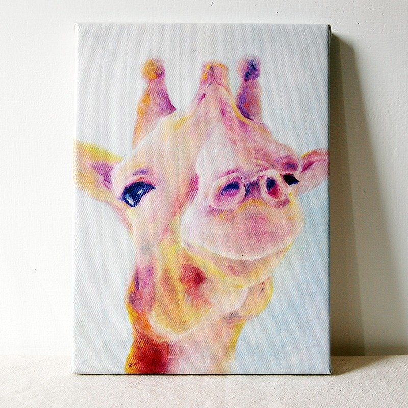 笑顔の油絵シリーズピンクのキリン 複製画 - ポスター・絵 - 防水素材 