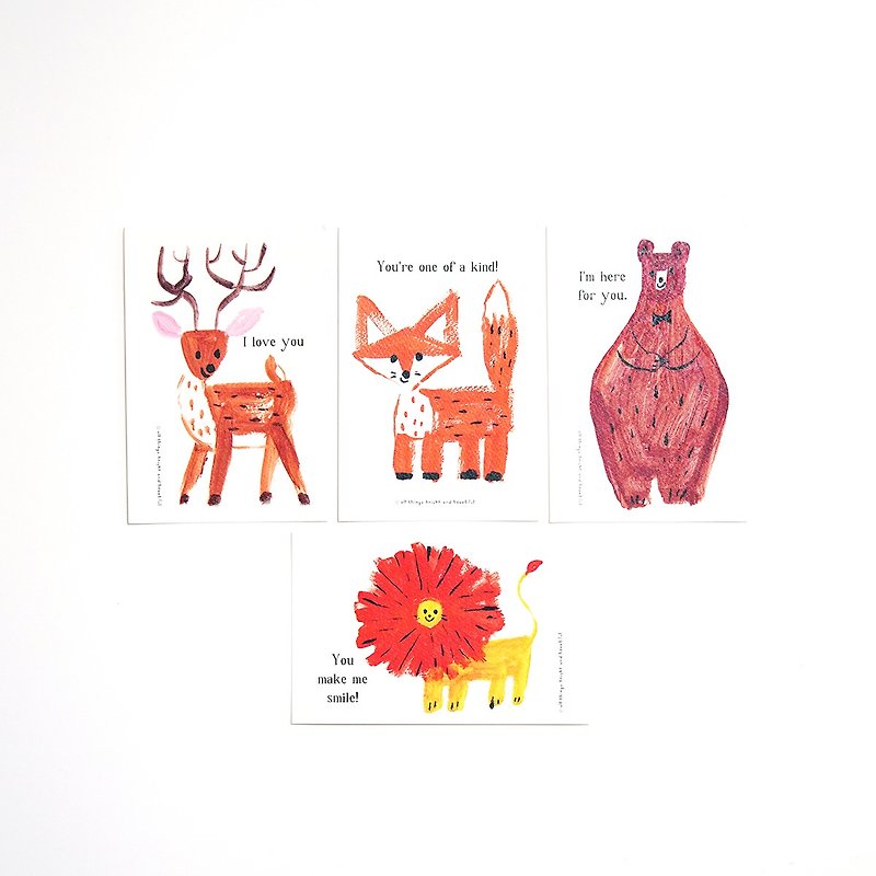 溫暖動物系列明信片 1套4張 - 心意卡/卡片 - 紙 多色
