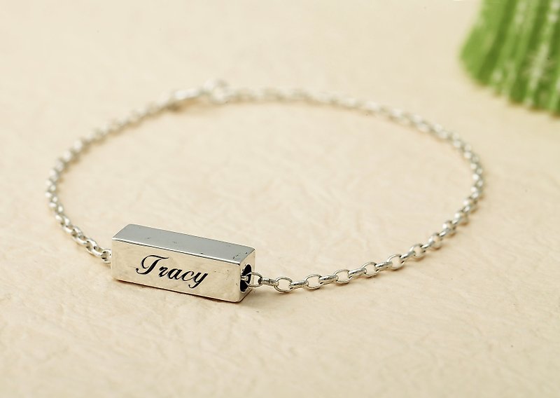 Customized Bracelet Cute Word Plate-Square Name English Text Bracelet 925 Sterling Silver Bracelet-ART64 - สร้อยข้อมือ - เงินแท้ สีเงิน