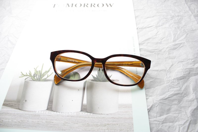 玳瑁雙色威靈頓款日本手造眼鏡框 亞洲面型設計 - 眼鏡/眼鏡框 - 其他材質 咖啡色
