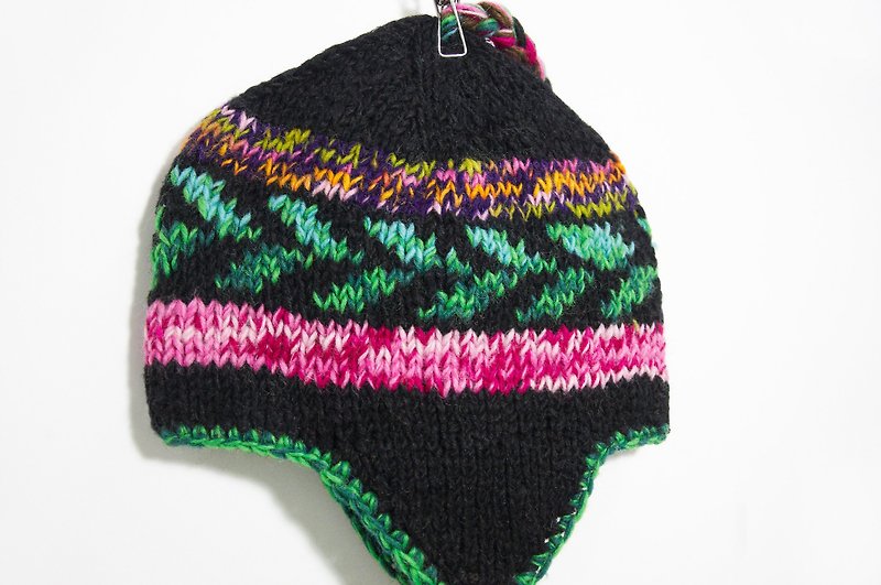วัสดุอื่นๆ หมวก หลากหลายสี - Valentine's Day gift of pure hand-knit wool hat / manual bristles caps / flight caps / knitting caps / wool cap - Jungle gradient color geometric patterns (manual limits a)