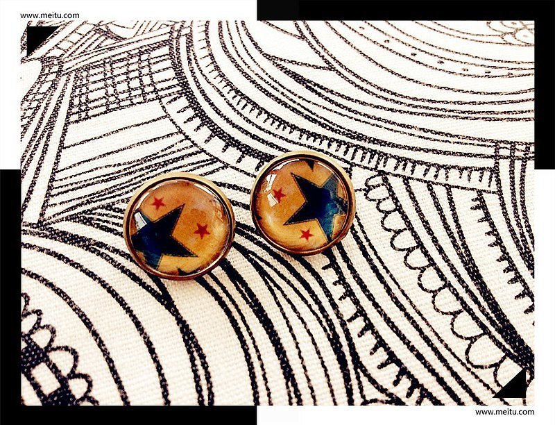 [] Retro pop style American Pie star - Earrings & Clip-ons - Other Metals 
