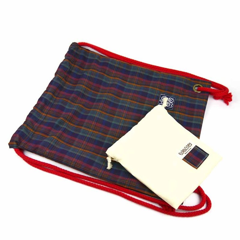After WaWu beam port backpack + small pouch (plaid) * Limited - กระเป๋าหูรูด - วัสดุอื่นๆ หลากหลายสี