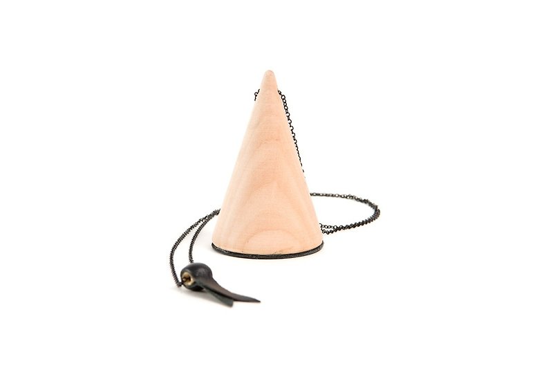 ANYWAY WOODEN CONE NECKLACE solid wood round triangle pyramid necklace - Necklaces - Genuine Leather Black