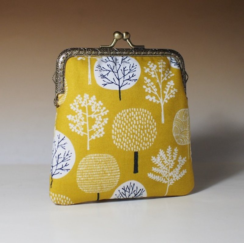 Retro square gold bag/coin purse + ticket card storage bag*a forest* - Coin Purses - Other Materials 