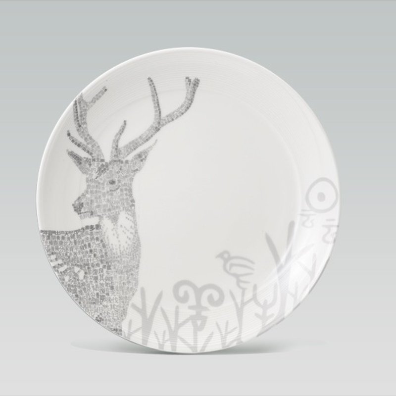 Take Pleasure in Words- Ancient script style ~　Lucky Deer - Small Plates & Saucers - Other Materials Gray