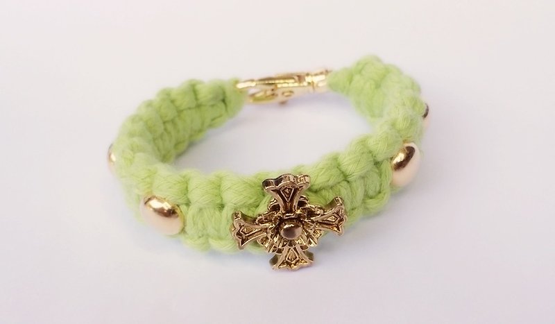 Rose Cross d nail grass green braid - Bracelets - Cotton & Hemp Green