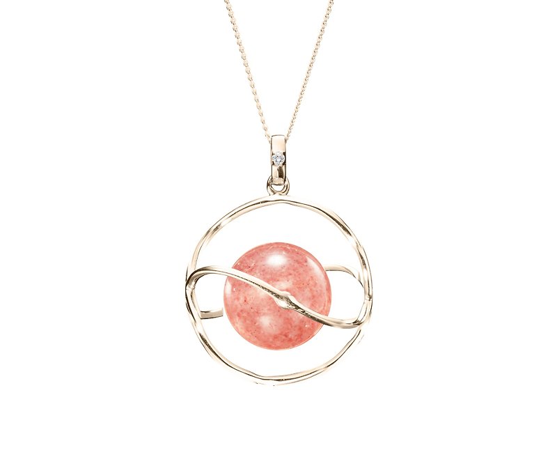 Strawberry Quartz Necklace, 14k Rose Quartz Pendant, Pink Gemstone Necklace - Collar Necklaces - Precious Metals Pink