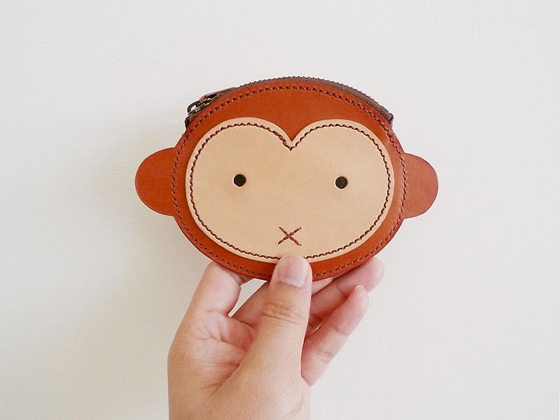 Handmade leather small monkey animal coin purse - กระเป๋าใส่เหรียญ - หนังแท้ 