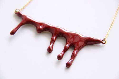Bleeding Blood Necklace - Red Enamel Pendant with Brass chain