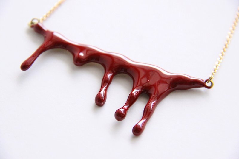 Bleeding Blood Necklace - Red Enamel Pendant with Brass chain - Necklaces - Other Metals Gold