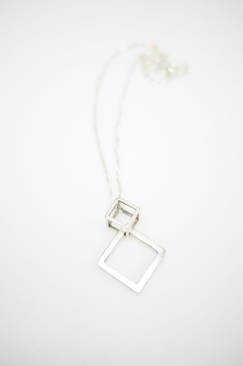 (Double) Square Relationship Sterling Silver Necklace Valentine's Day Pair Chain Men's and Women's - สร้อยคอ - โลหะ สีเทา