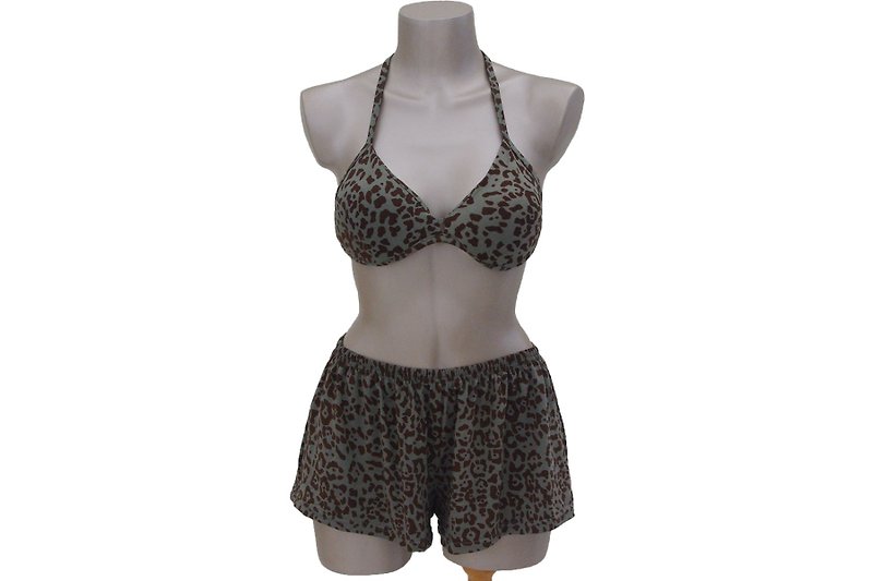Leopard bikini bra + shorts set <Brown> - อื่นๆ - วัสดุอื่นๆ สีนำ้ตาล