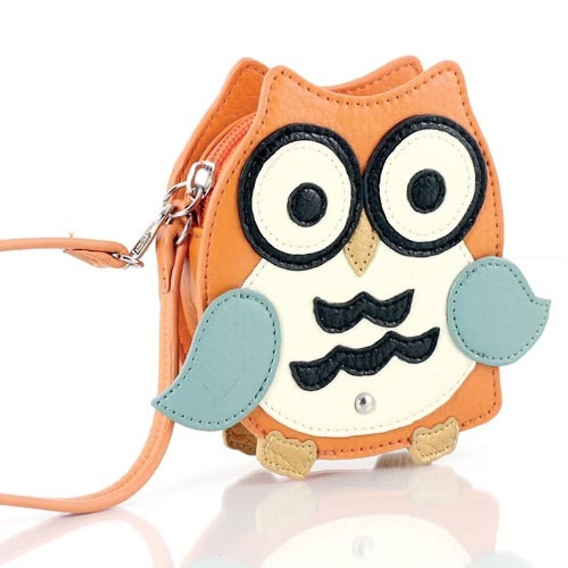 Spot Sleepyville Critters Cool Music Village USA design - lightweight Super Meng owl childlike cute animal shape purse / clutch orange 62936LE - กระเป๋าใส่เหรียญ - หนังแท้ สีส้ม