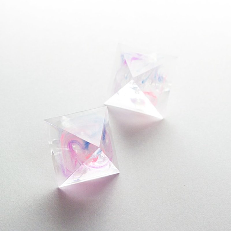 金字塔型耳環（桃 渦旋） - 耳環/耳夾 - 其他材質 粉紅色