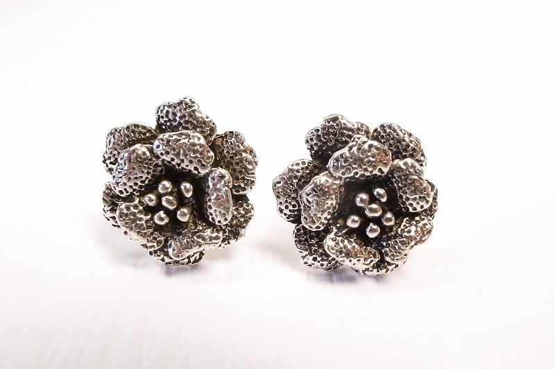 Ermao Silver[Pure Silver Peony Earrings] - Earrings & Clip-ons - Other Metals 