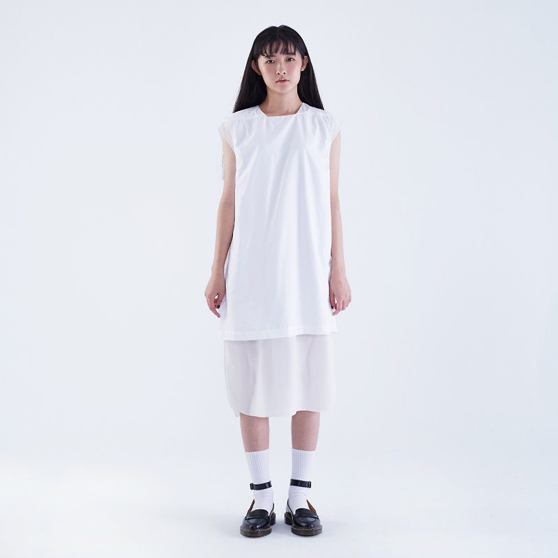 TRAN - Two-piece stitching gown - ชุดเดรส - เส้นใยสังเคราะห์ ขาว
