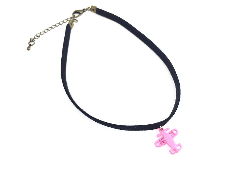 "Peach aircraft necklace" - Necklaces - Genuine Leather Pink