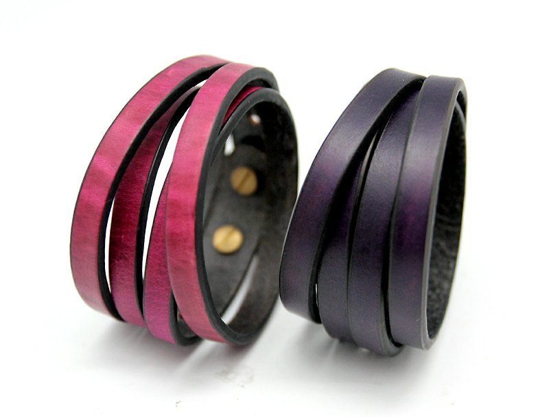 Double Wrap leather bracelet (1.8cm) - Flower Yan series - สร้อยข้อมือ - หนังแท้ 
