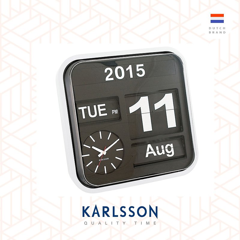 荷蘭Karlsson白色框翻頁鐘 - 日月年份 - 時鐘/鬧鐘 - 塑膠 白色