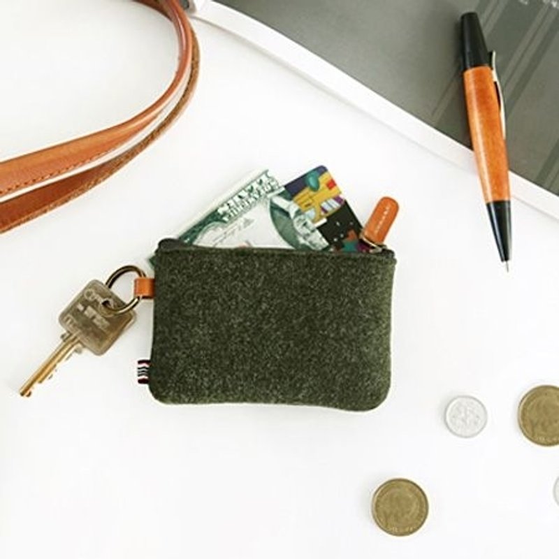 Dessin x Indigo- texture felt V.2 keychain purse - dark green, IDG00813 - Coin Purses - Other Materials Green