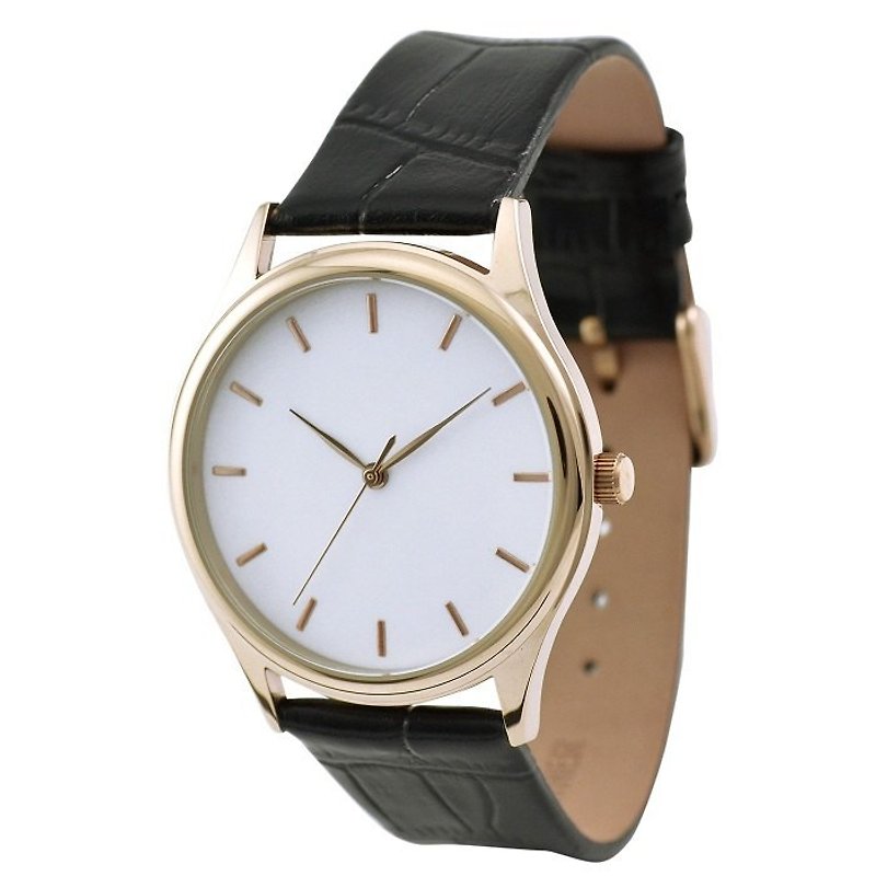 Rose Gold Watch with rose gold indexes in white face - นาฬิกาผู้ชาย - สแตนเลส 